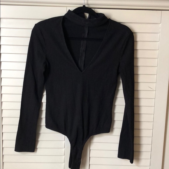 Nasty Gal Tops - Deep V faux choker body suit